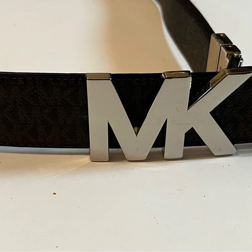 Michael Kors Logo and Leather Waist Belt (Brown / Chocolate) Large